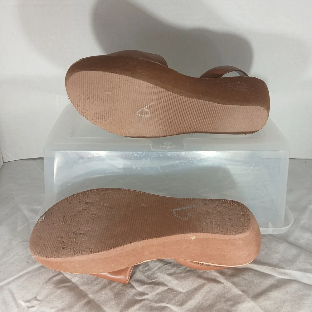REACTION Kenneth Cole Brown Leather Slingback‎ Wedge Sandals Women US 8